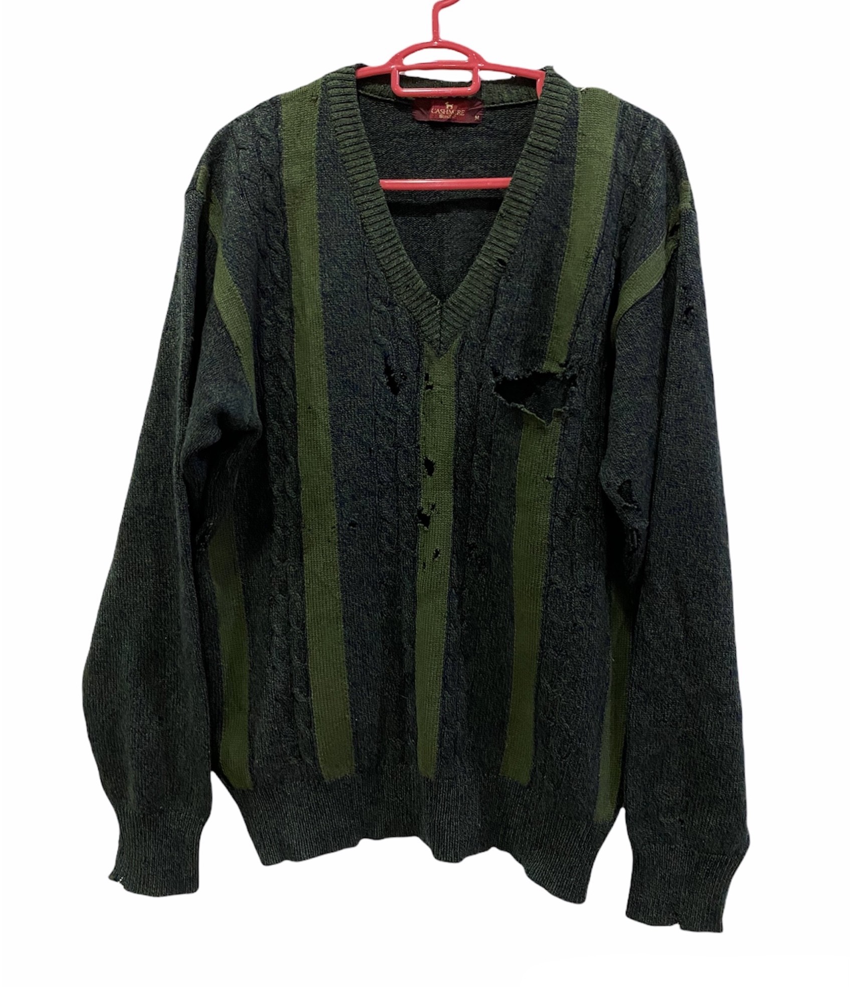 Coloured Cable Knit Sweater - Lecent Cashmere Ripped Sweater Grunge Style Made in Japan - 3