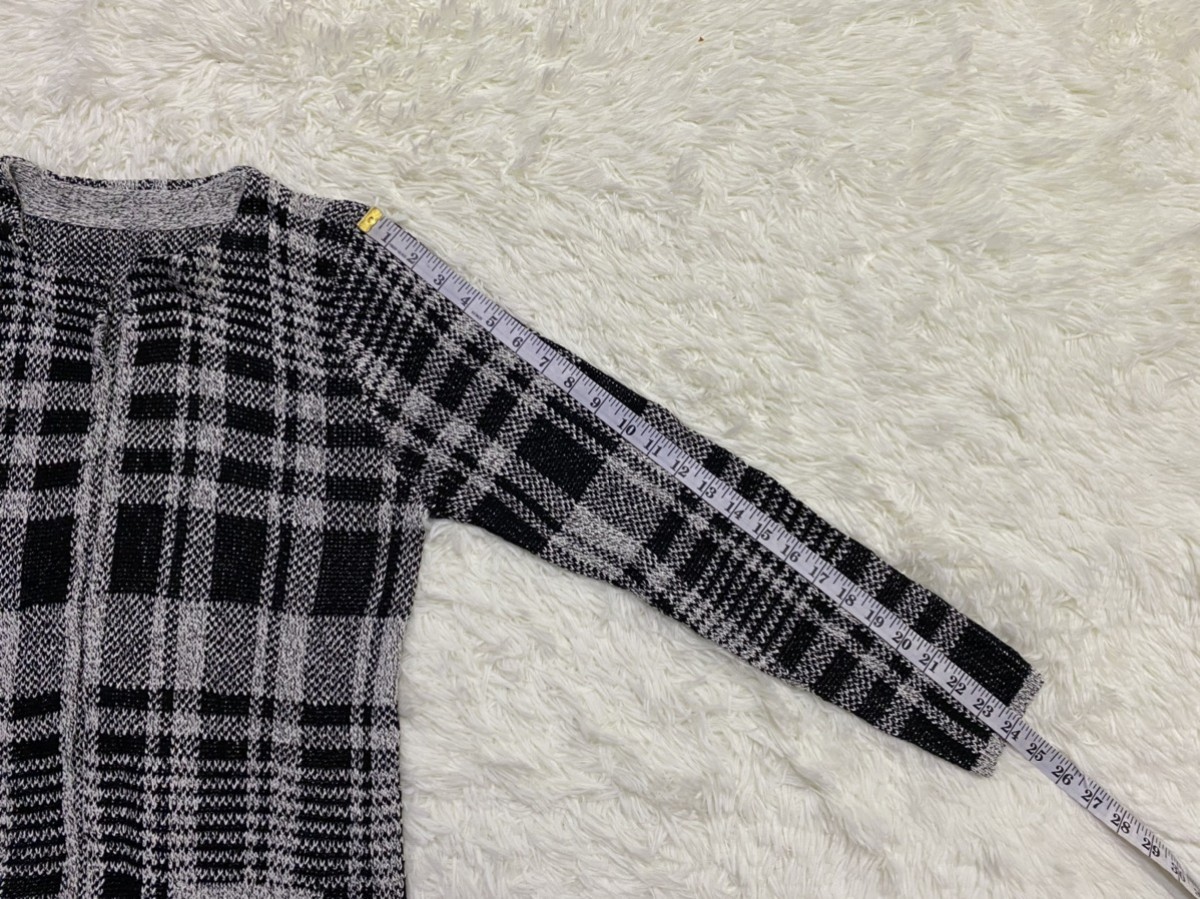 Cardigan - Plaid Checked Open Front Knitted - 15