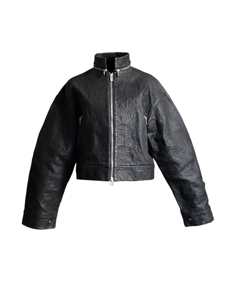 AW23 BLACK STIFF LEATHER JACKET - 1