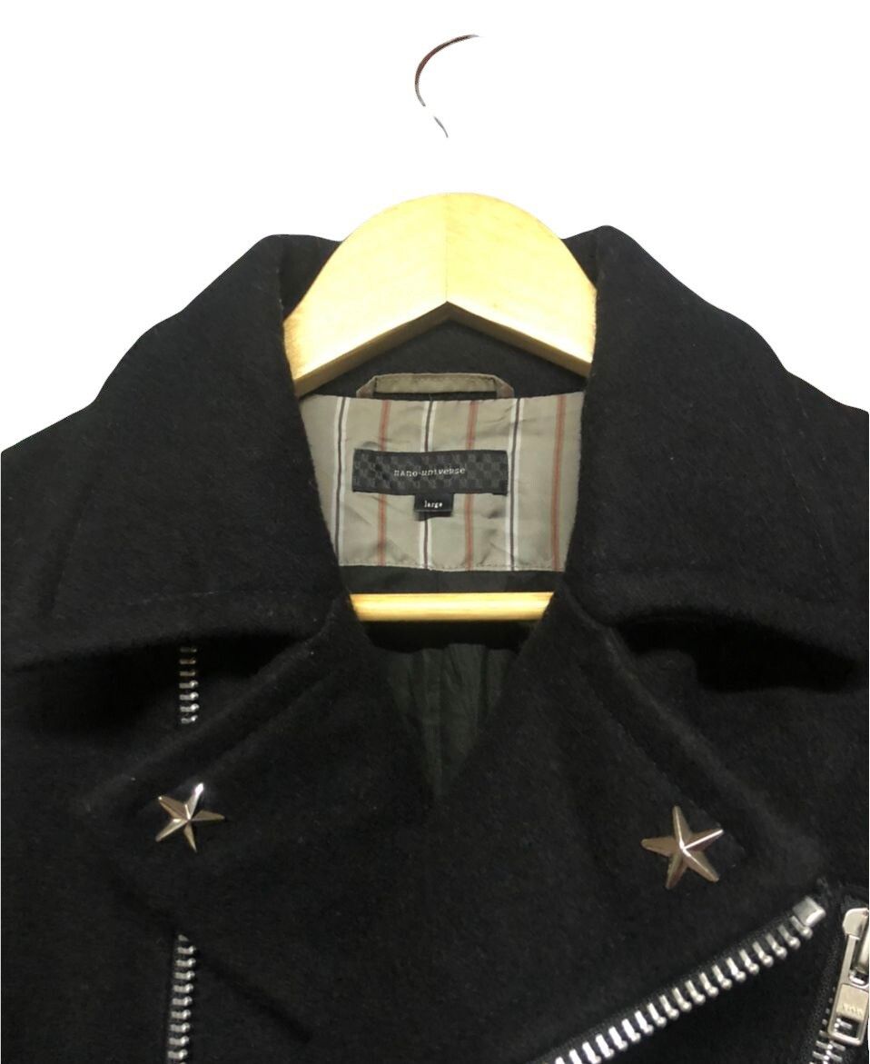 Rare🔥Nano Universe Black Leathe Bikers Jacket Double Collar - 4