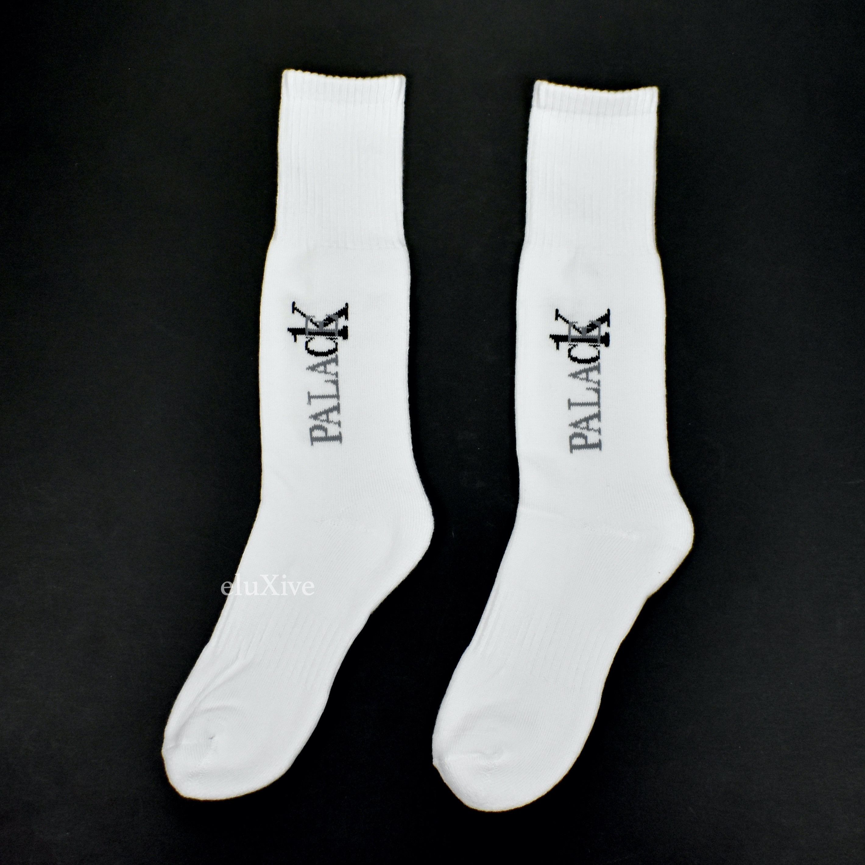 Other Designers Palace Calvin Klein CK1 Logo Knit Crew Socks White DS |  eluxive | REVERSIBLE