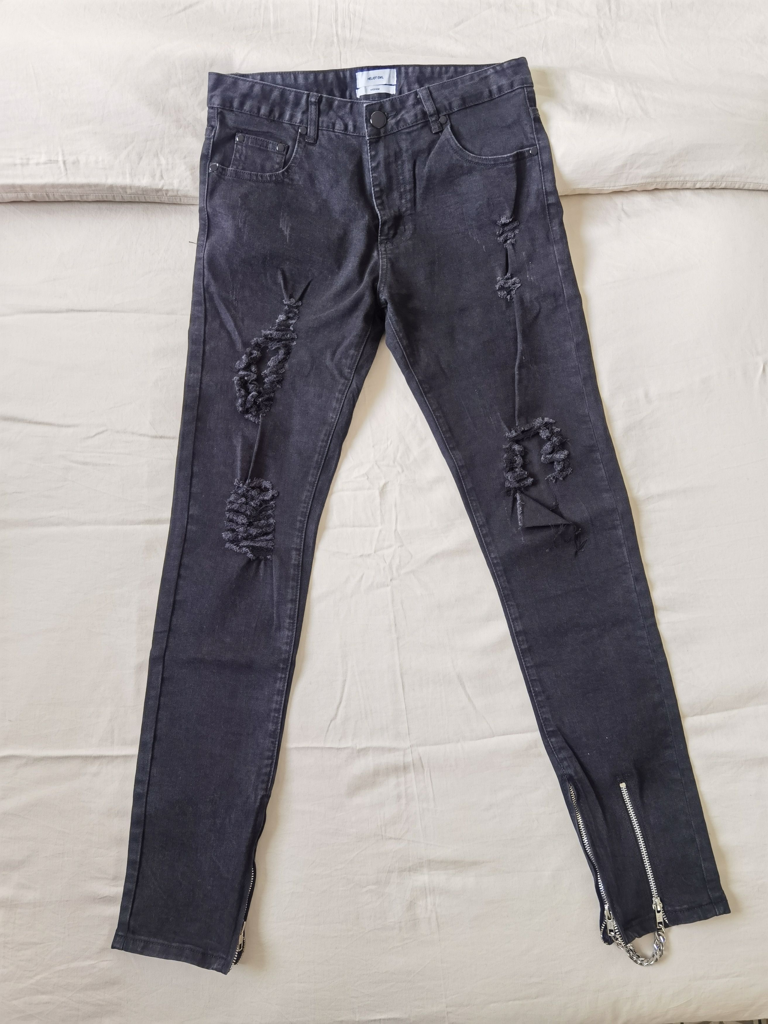 Heliot Emil Ripped Denim Pants with side Zippers - 14