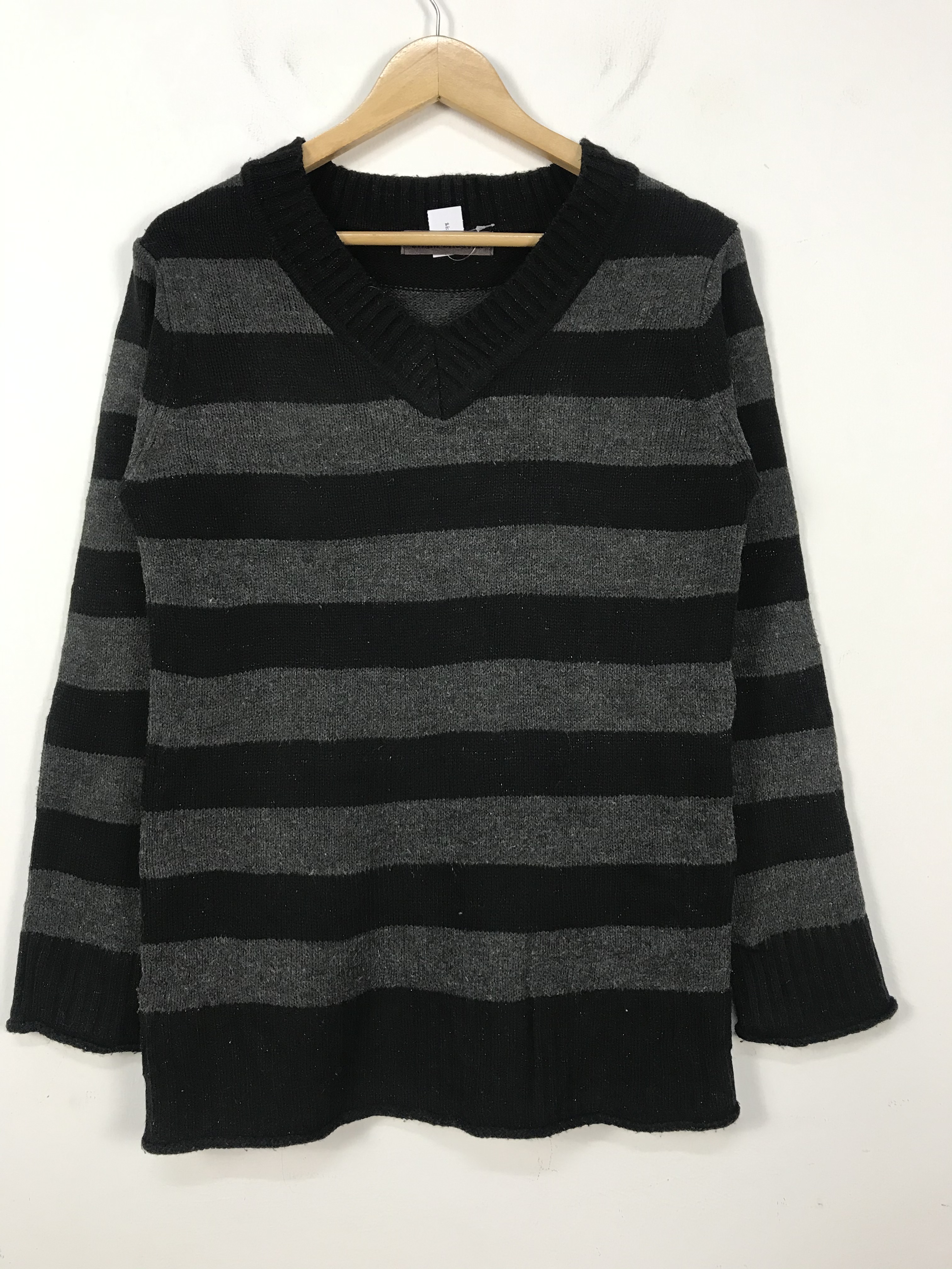 Japanese Brand - Sharp Shooter Grunge Kurt Cobain Stripe Vneck Knitwer #2678 - 1