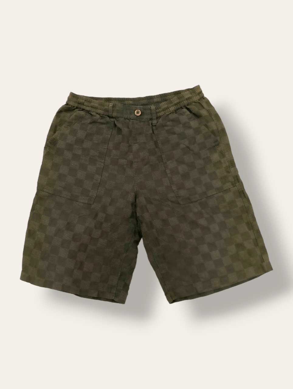 If Six Was Nine - VILLAND Olive Green Checked Relaxed Baker Short Pants - 1