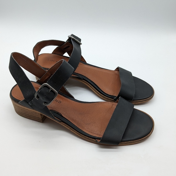 Lucky Brand Toni Block Heel Black Leather Ankle Strap Sandal 8M Euro 38 - 2