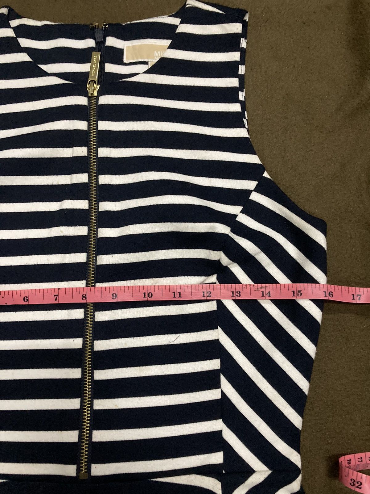 Michael Kors Sleeveless Striped Front Zip A Line Women Dress - 16