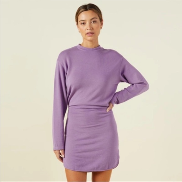 Monrow Supersoft Fleece Sweatshirt Dress in Aster Purple - 1