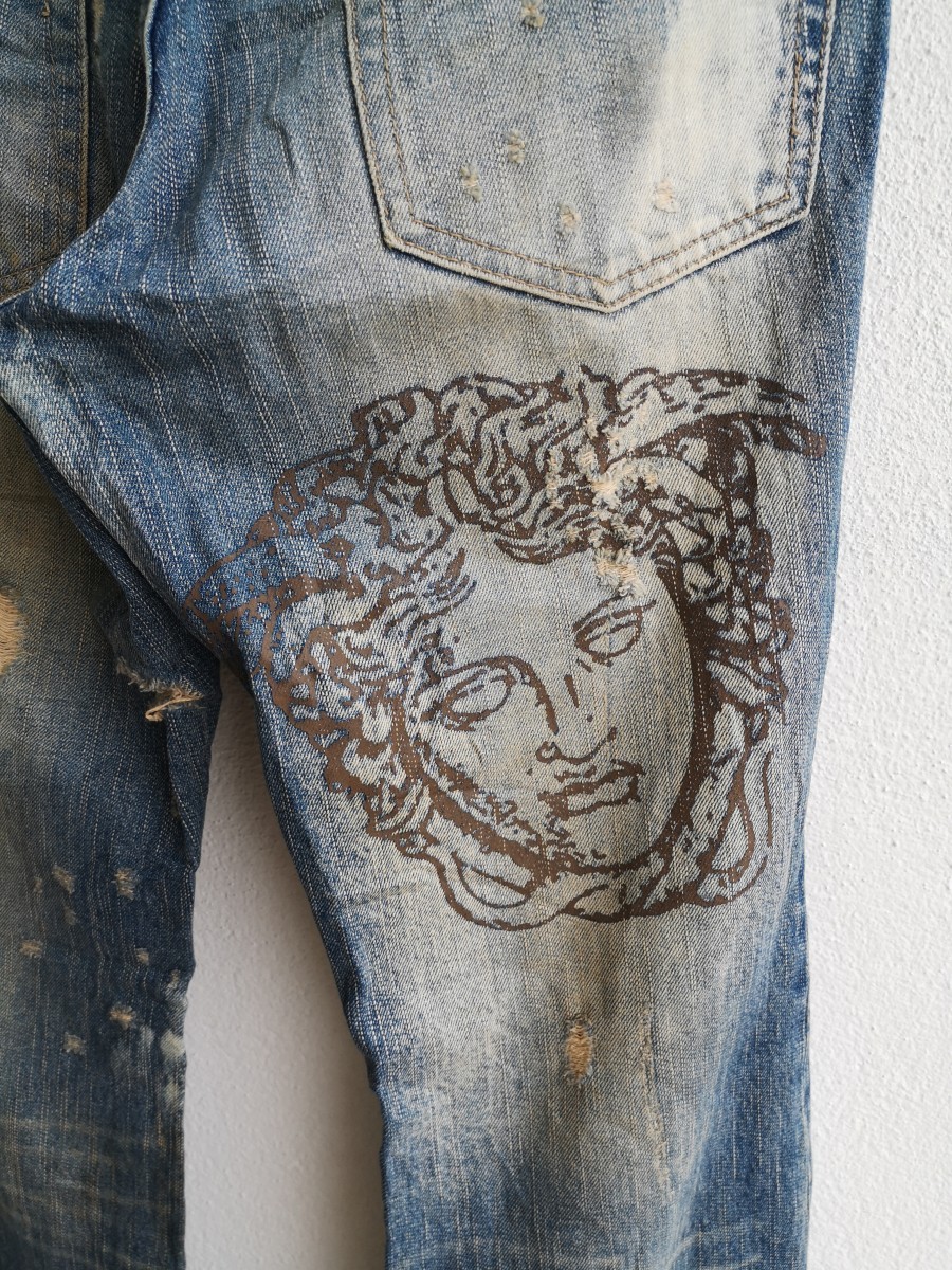 Distressed Denim - Distressed Versace Medusa Head Print Jeans - 6