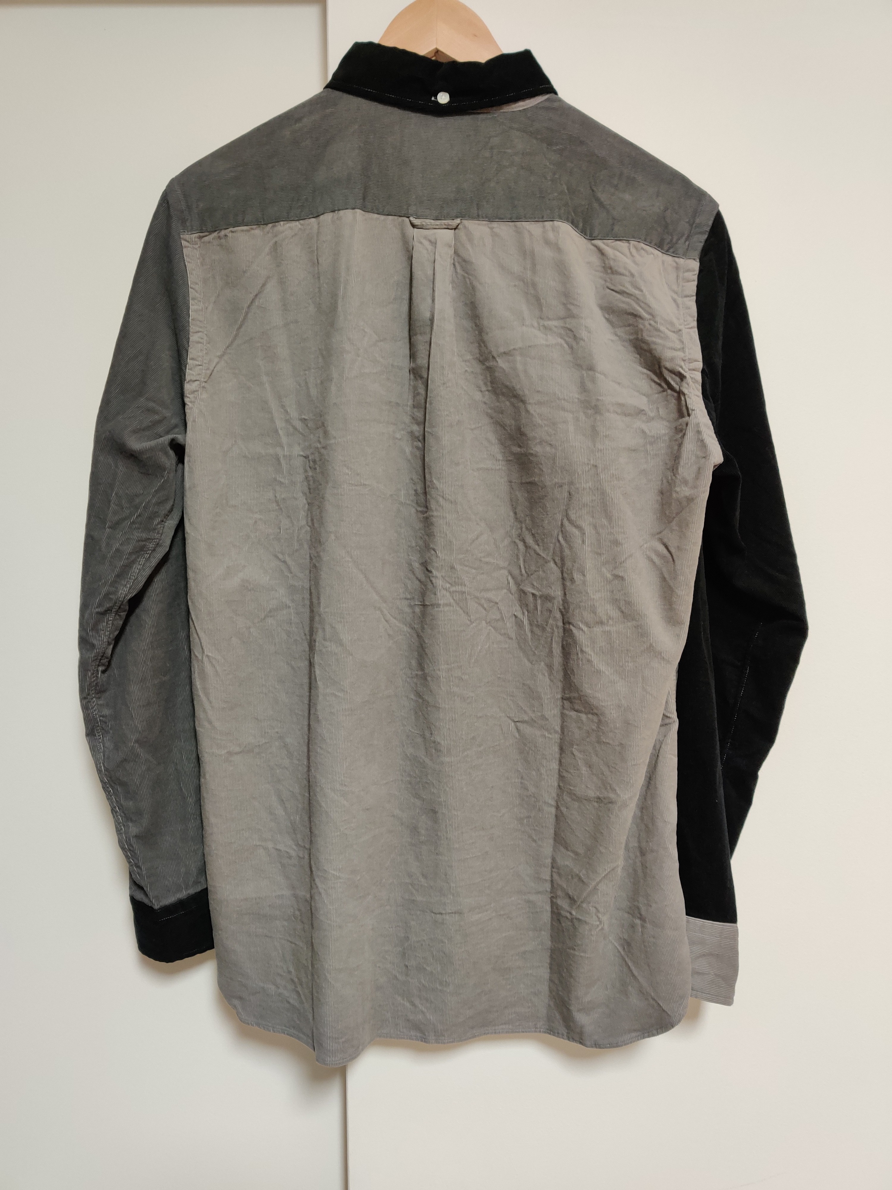 Plus Button Down Panel Pattern Corduroy Shirt - 4