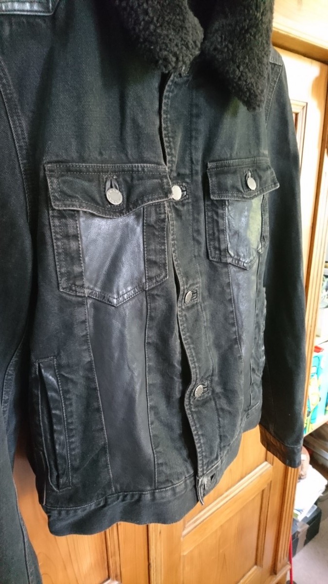 RARE Black Label Teddy Sherpa Denim Leather Detail Jacket - 3