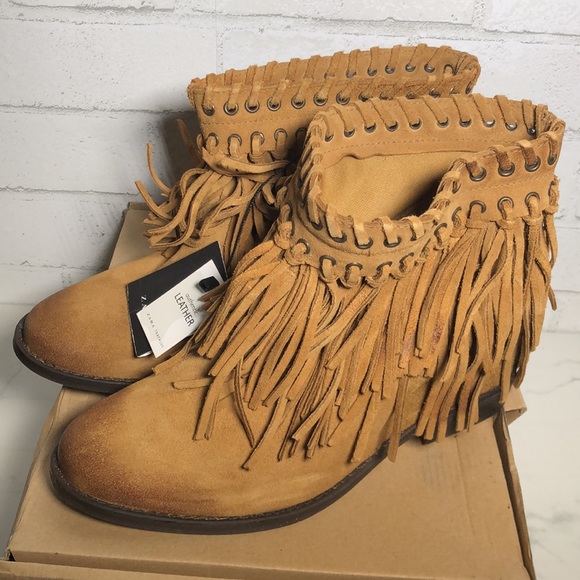 Zara Suede Finge Boho Wedge Ankle Boots - 5