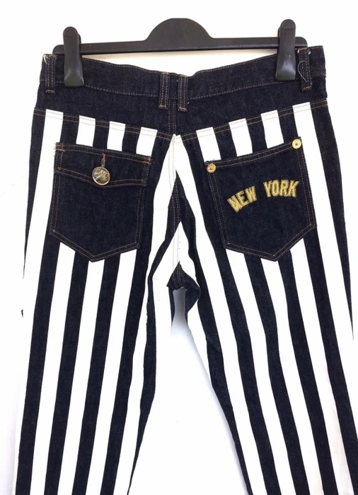 MLB - New York Yankees Striped Design Hip Hop Style Denim Pant - 5