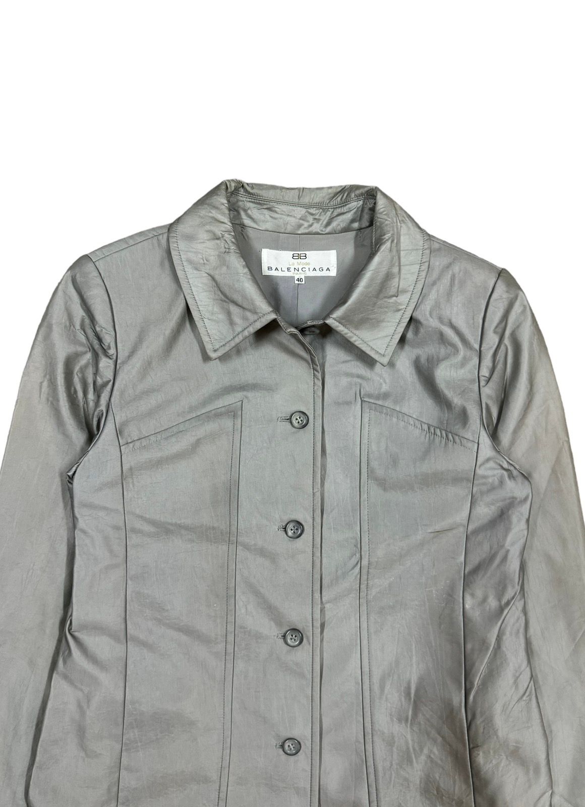 Vtg🔥Balenciaga La Mode Buttoned Long Jacket Metallic Grey - 4