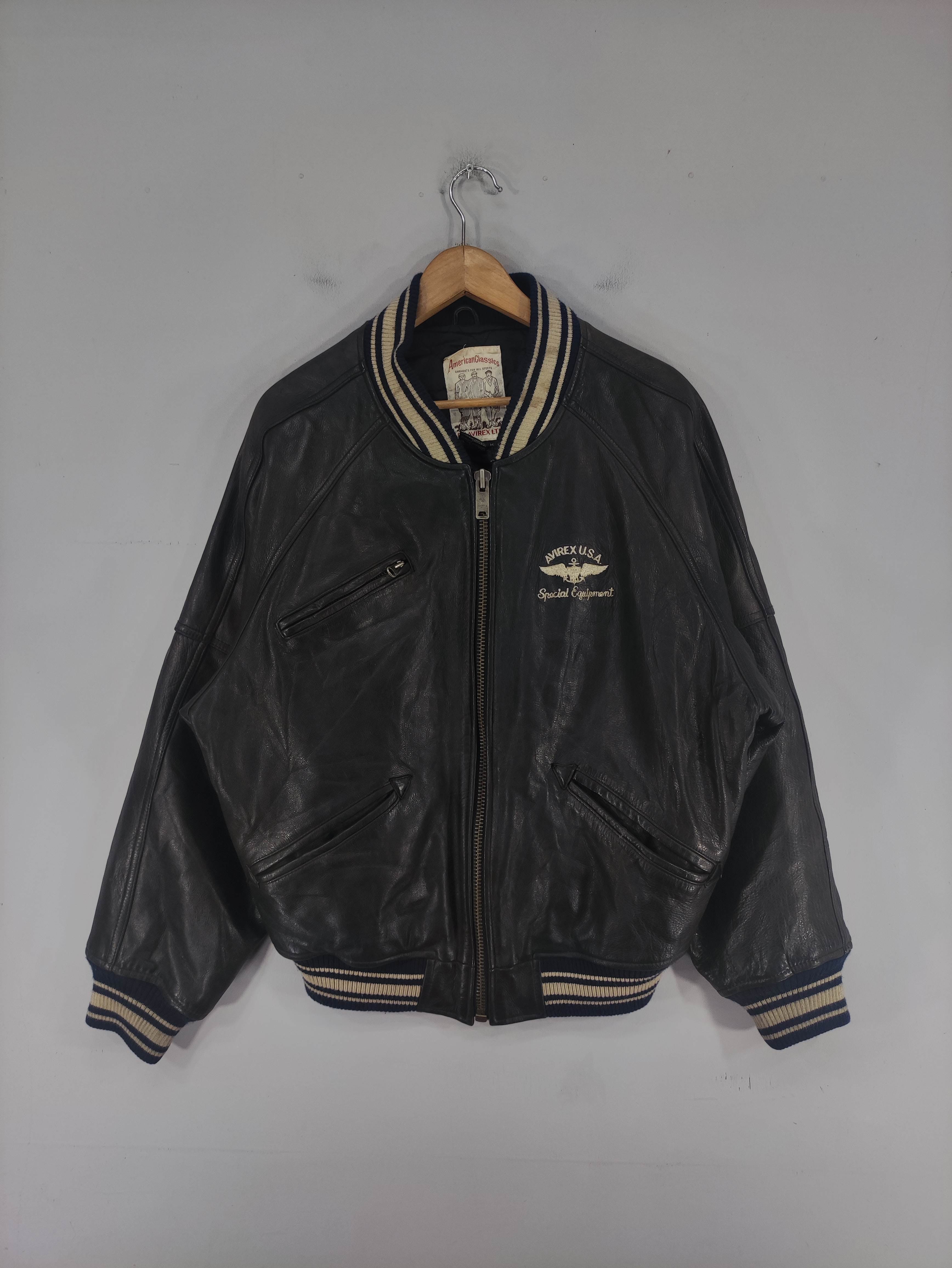 Vintage Avirex Varsity Leather Jacket Spell Out Zipper - 2