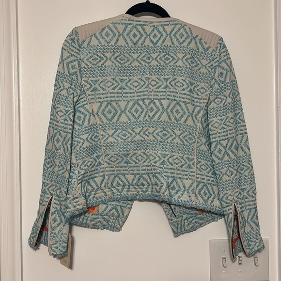 Zara Turquoise Printed Textured Moto Jacket - RARE Blogger Fav - 4