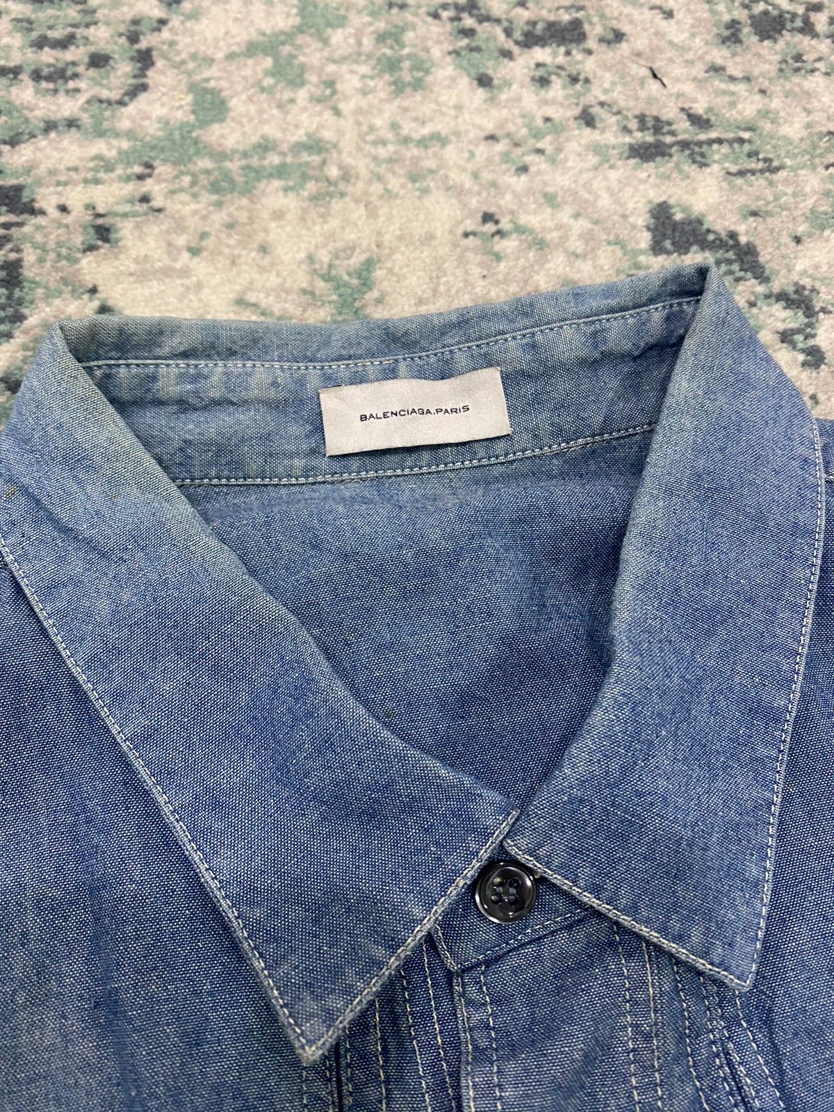 AW09 Balenciaga Paris Faded Hidden Pocket Denim Shirt - 6