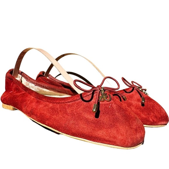 Sam Edelman Felicia Ballet Flats Bow Almond Toe Slip On Suede Leather Red US 5 - 2