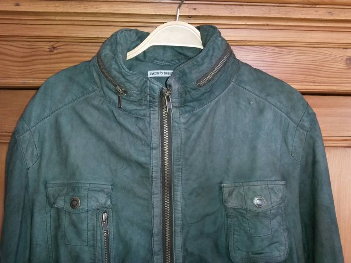 Drykorn - Real olive green leather hooded washed jacket size 46 48 - 10