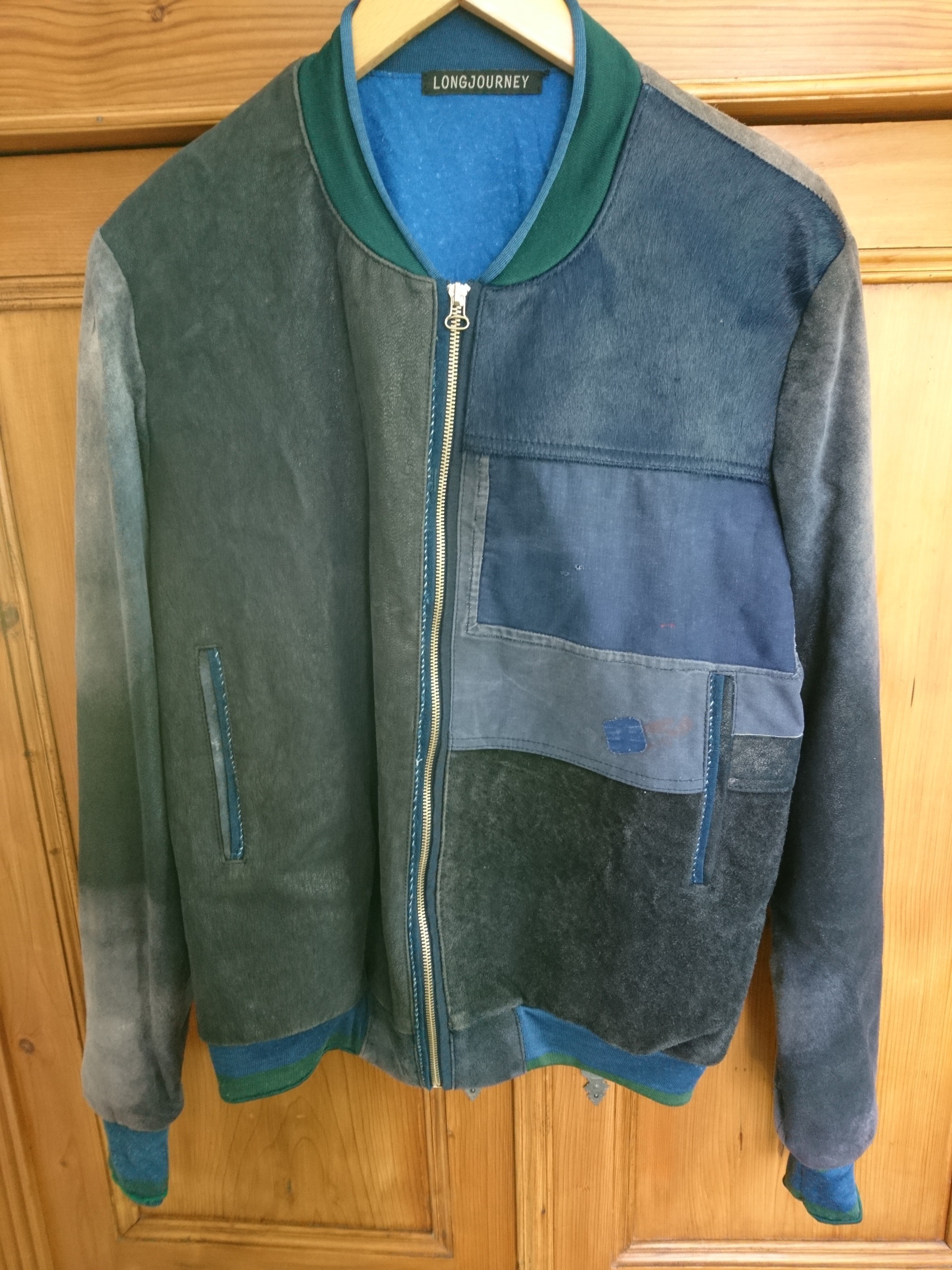 Longjourney - Rare Patchwork Leather Horsehair Cotton Bomber Jacket S M L - 4