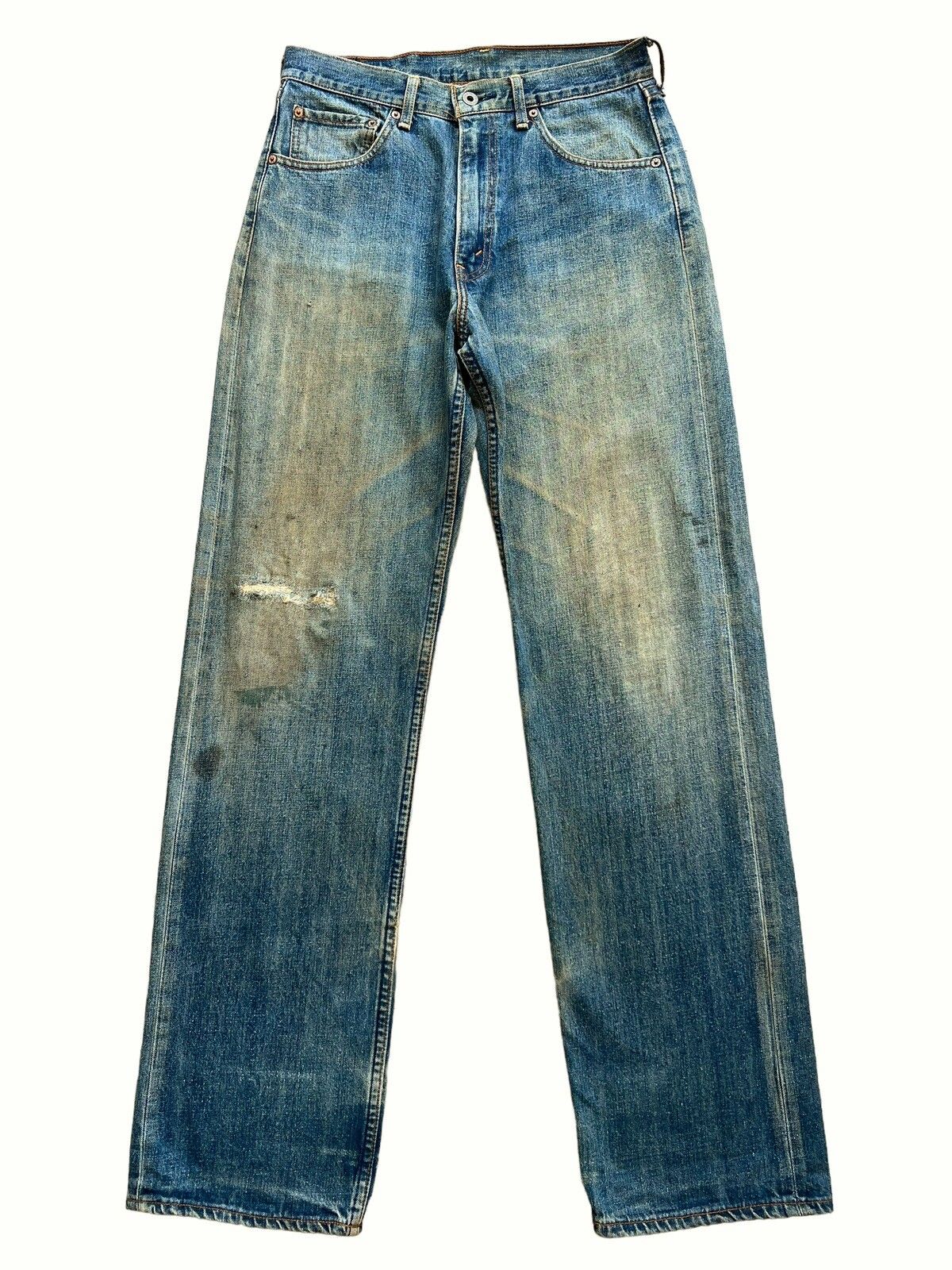 Vintage 90s Levis Distressed Mudwash Patch Denim Jeans 30x35 - 1