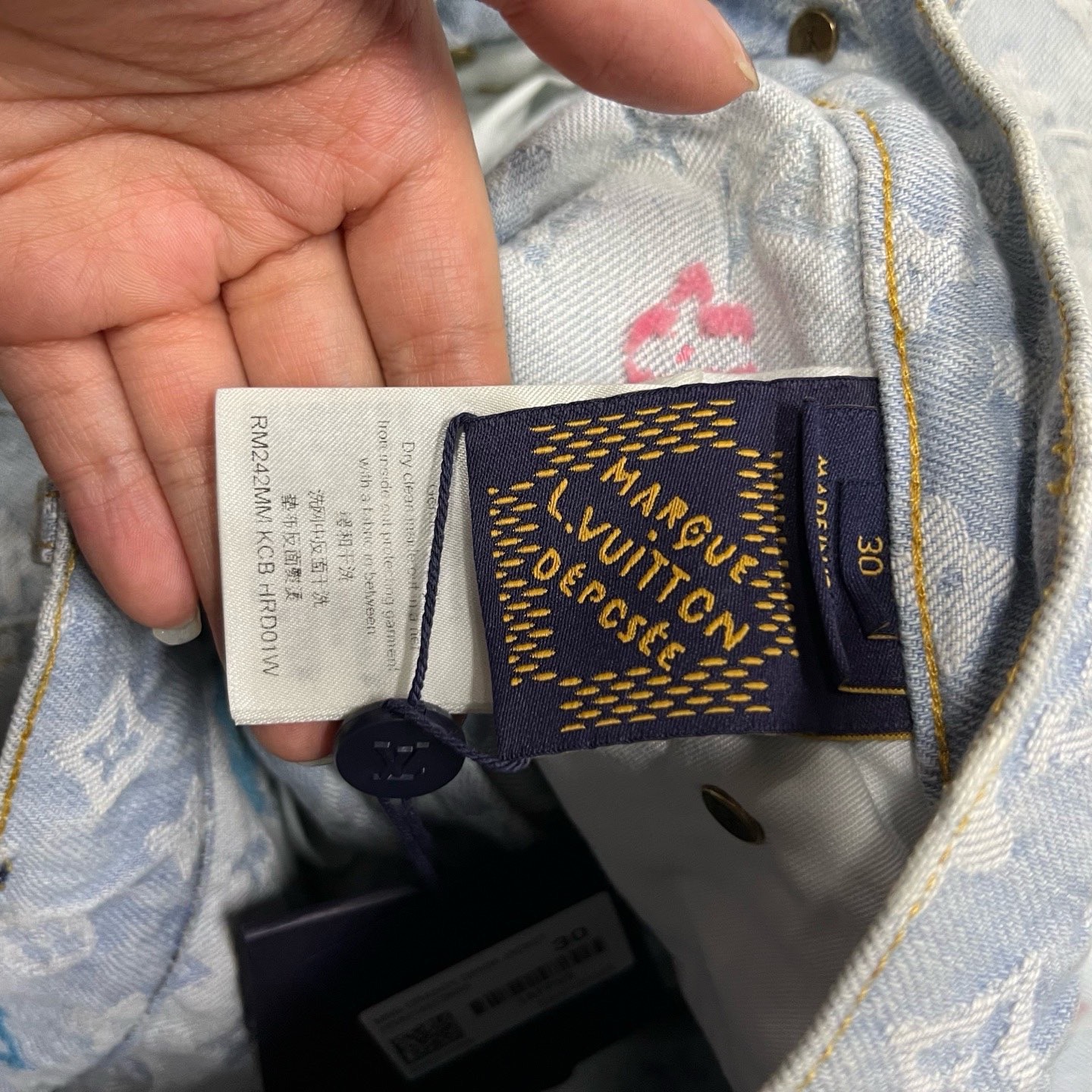 Louis Vuitton blue logo lettering print button pocket jeans - 4