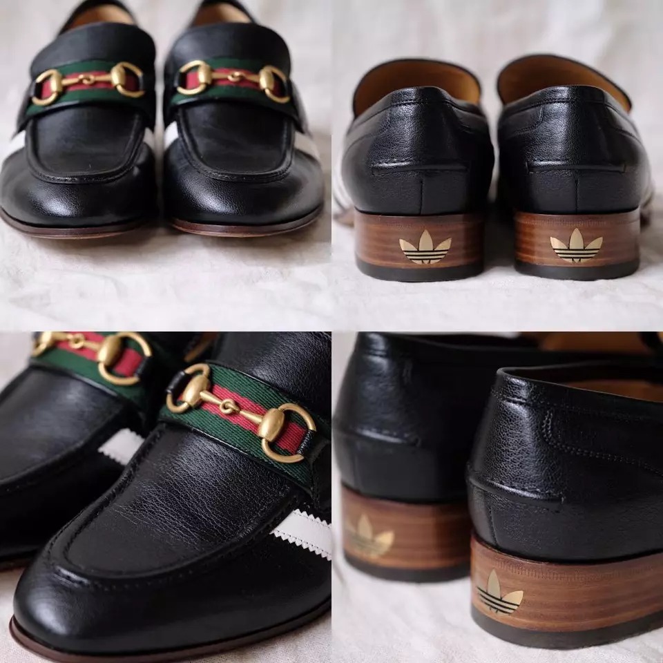 GUCCI × adidas Black Leather Horsebit Sherry Line Loafers Size 6 NEW - 3