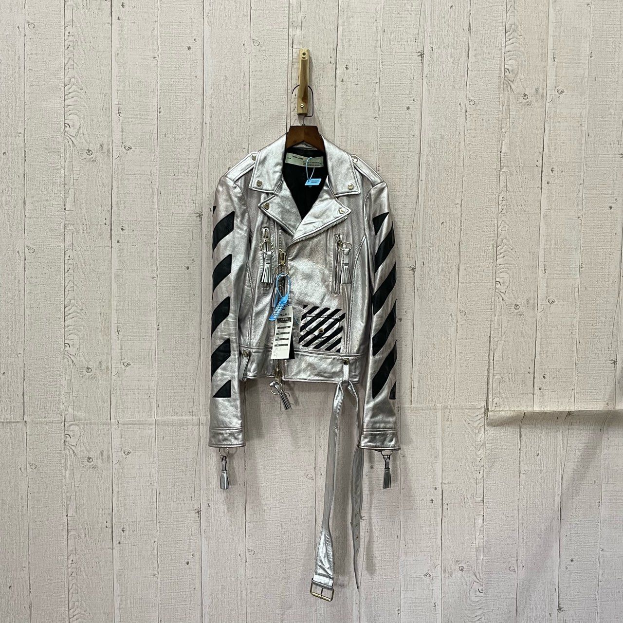 Off-white Silver Leather Jacket Lambskin - 1