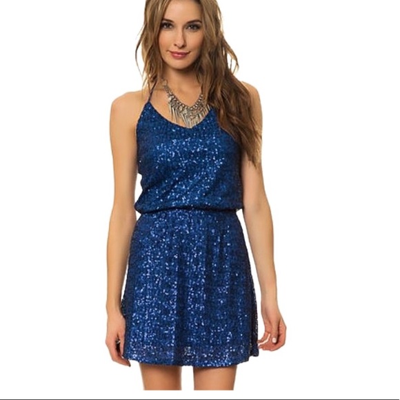 Honey Punch Royal Blue Sequin Halter Dress - 1