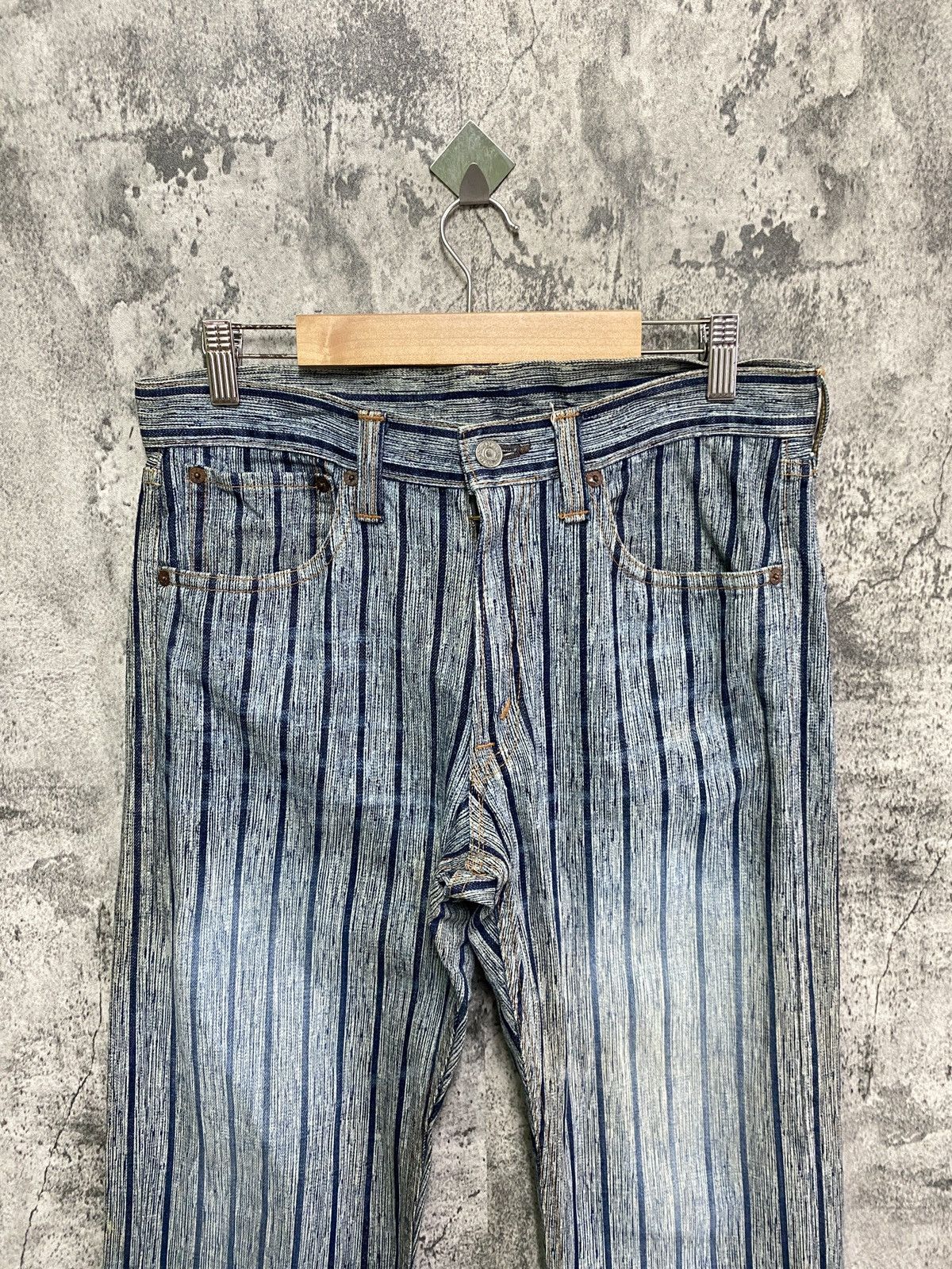 Vintage BLUE WAY Striped Blue Faded Denim - 3