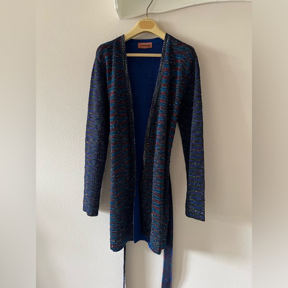 Missoni longline multicolor knit tie cardigan sweater sequin NWOT - 6