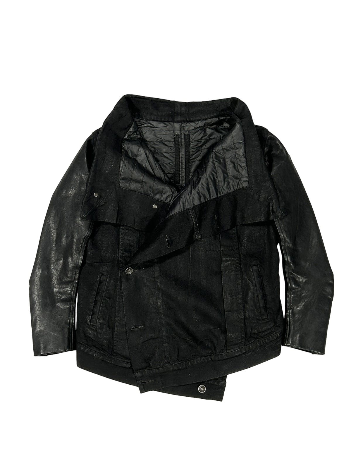 Leather/Denim Cropped Funnel Jacket - 1