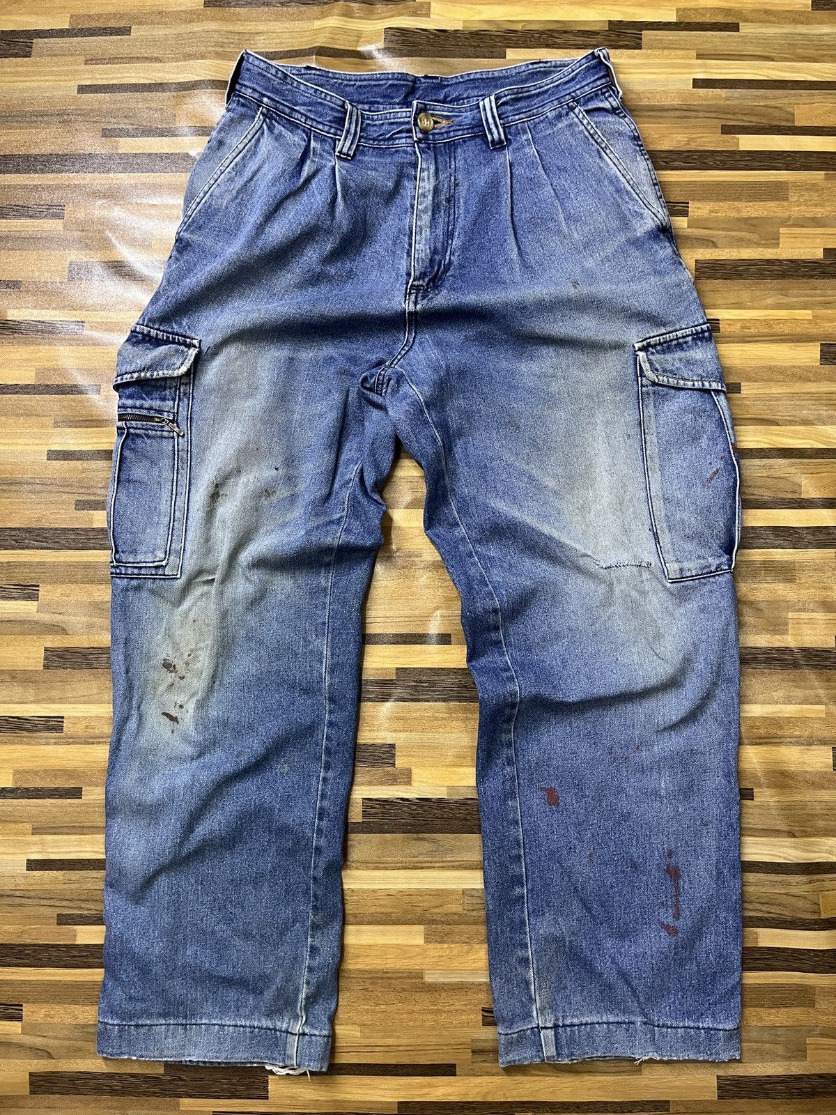 Distressed Denim - Worn Even River Japanese Cargo Denim Ripped Baggy Style - 19
