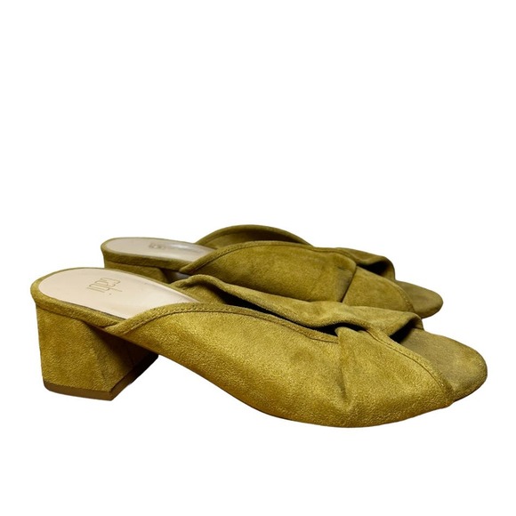 Cabi Marigold Mule Sandals Suede Slip On Peep Toe Block Heel Mustard Yellow 8 - 2