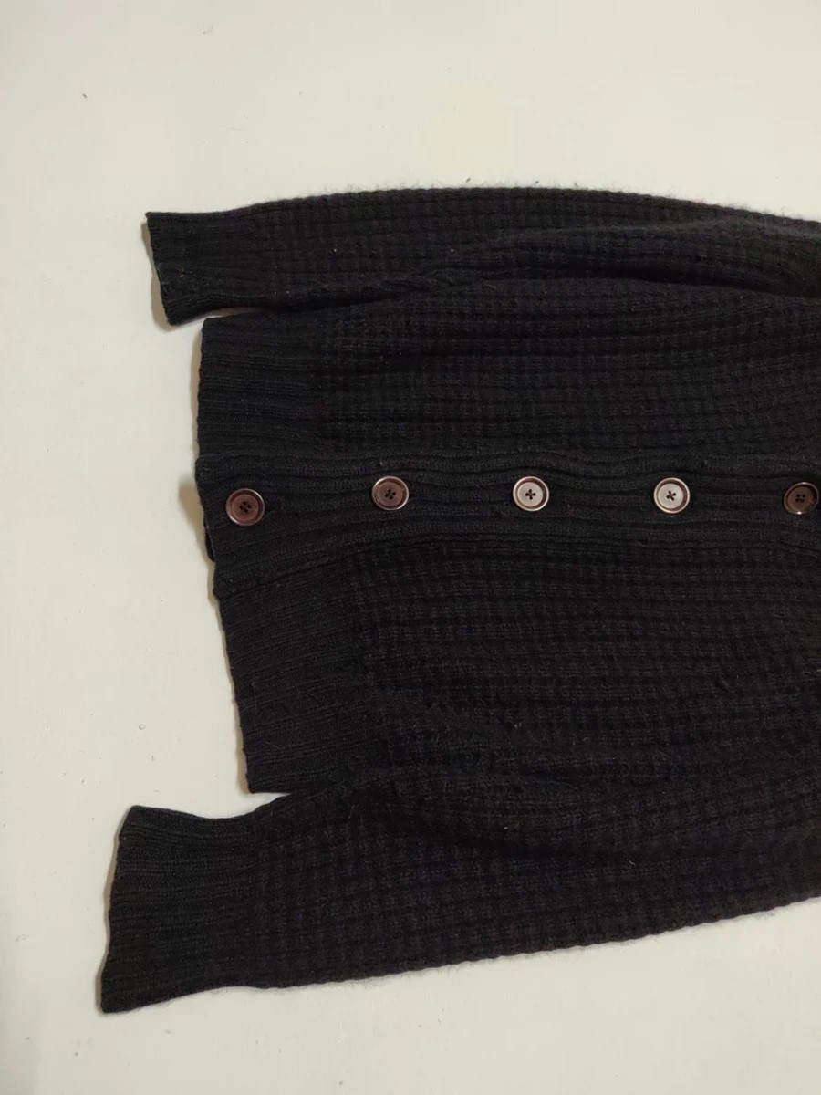 Black - Button Up Knitwear Jacket Coat Parka Tops - 4