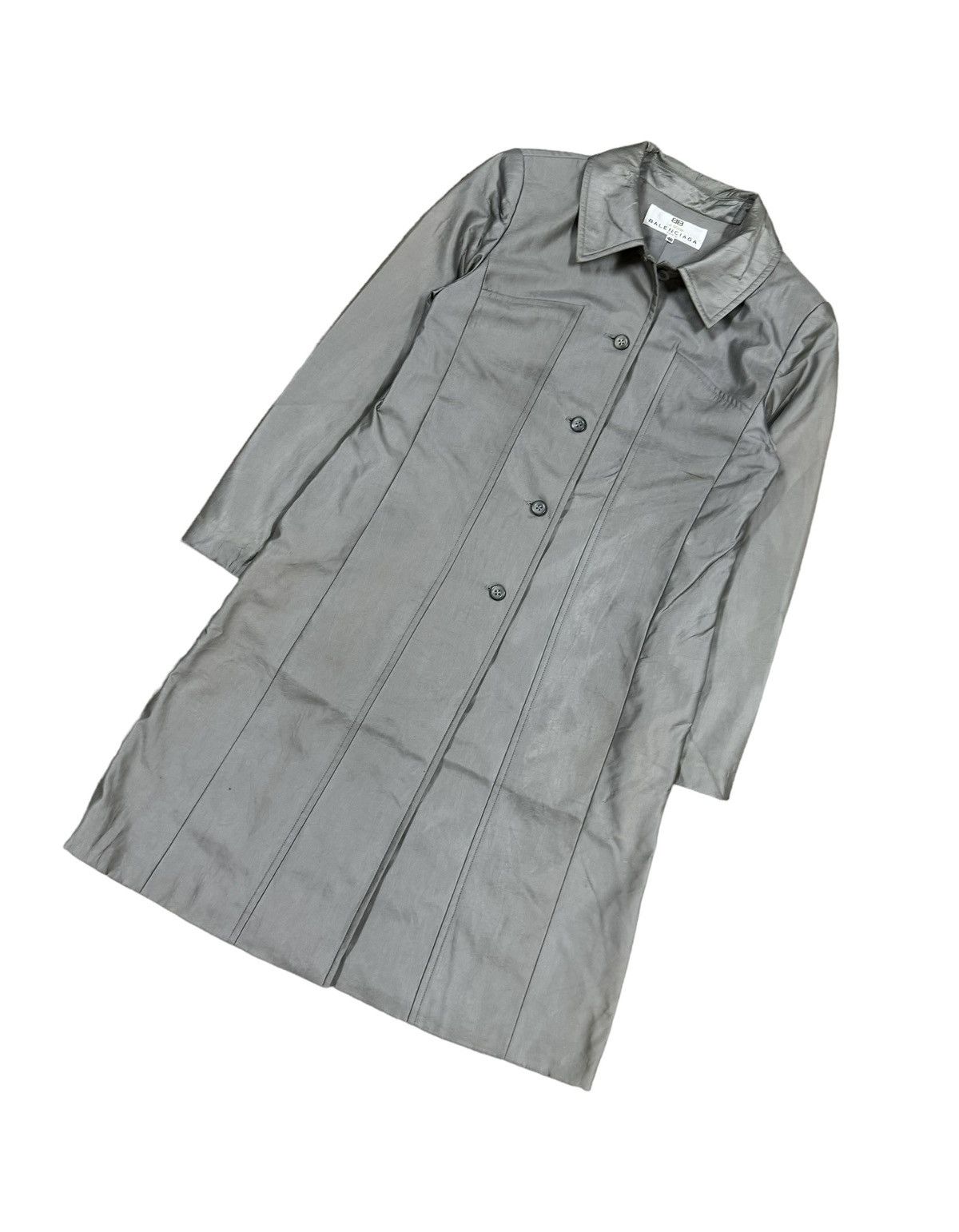 Vtg🔥Balenciaga La Mode Buttoned Long Jacket Metallic Grey - 7