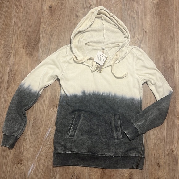 Vintage Havana Ivory + Charcoal Dip-Dye Hoodie with Zippers - 5