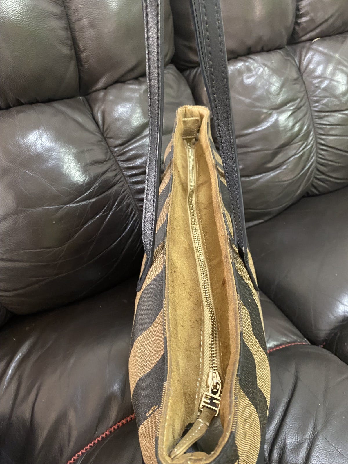 Authentic Fendi Pequin Medium Tobacco Tote Shoulder Bag - 17