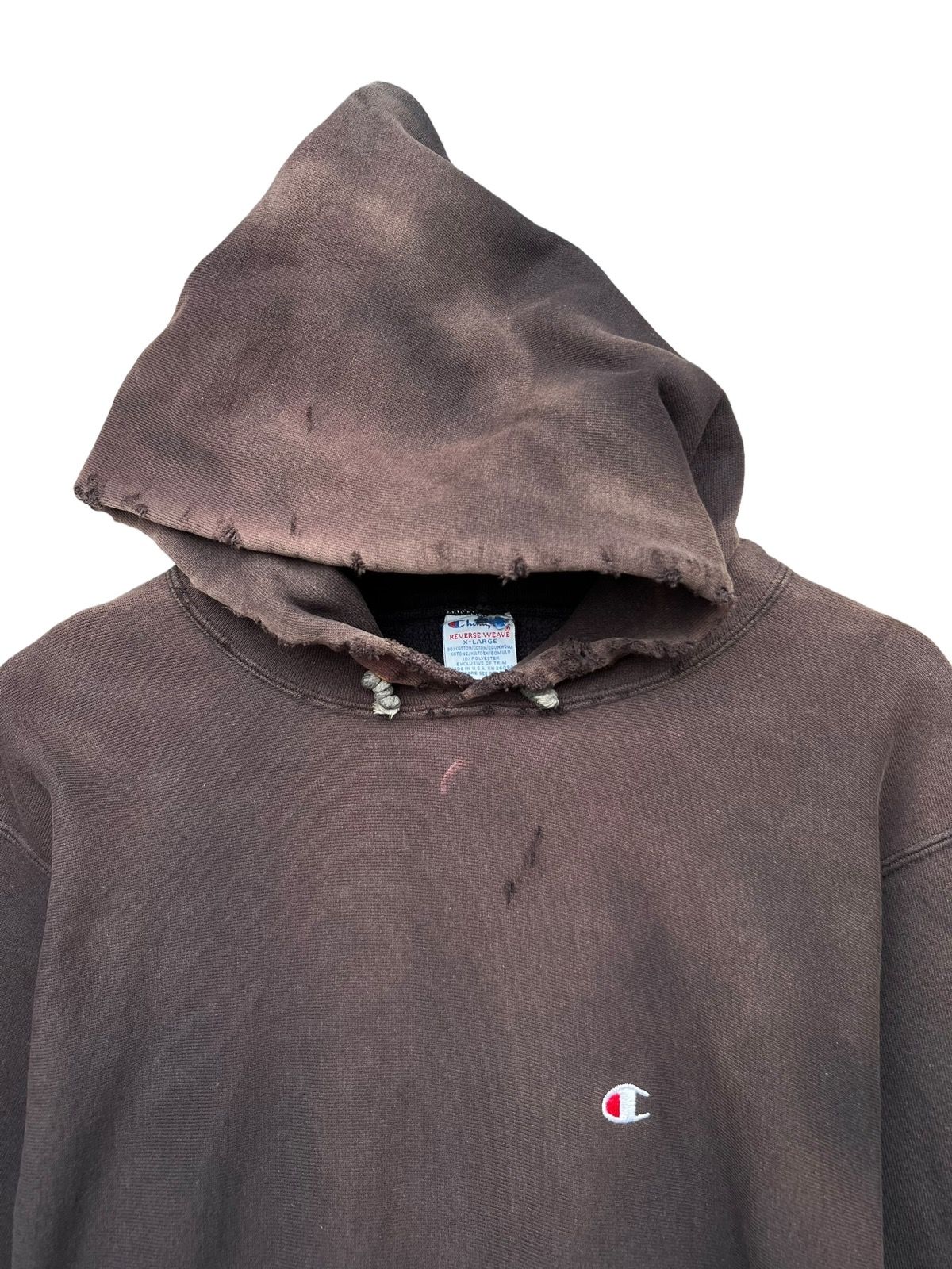 Vtg 90s Champion Reverse Weave Distressed Sunfaded Hoodie - 4