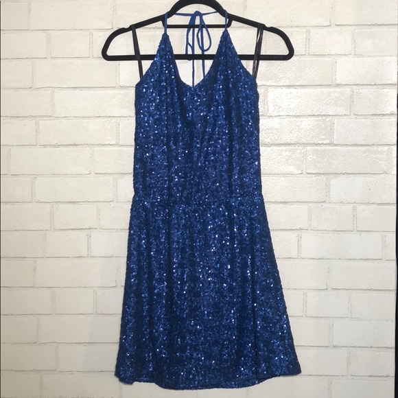 Honey Punch Royal Blue Sequin Halter Dress - 4