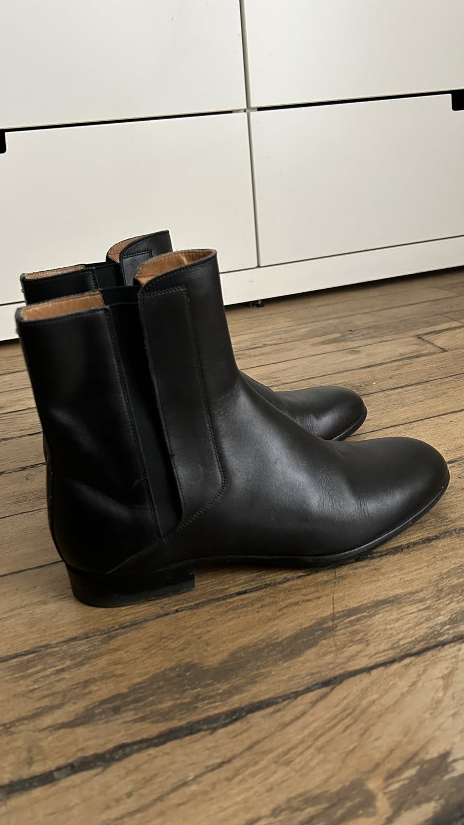matte black leather chelsea boots . maison margiela . - 1