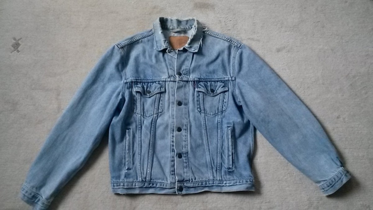 Unique Vintage Distressed Used Light Denim Jacket - 2