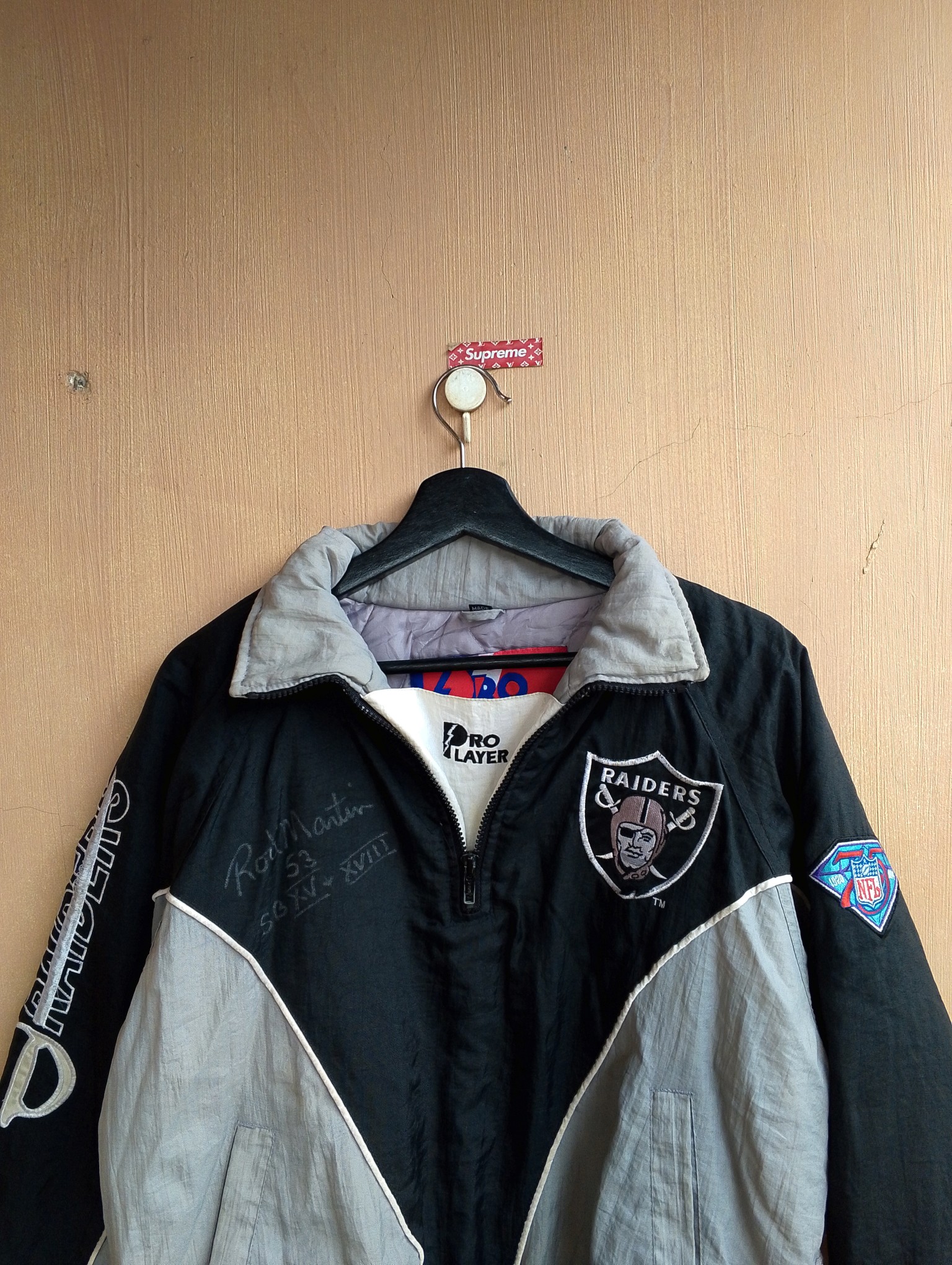 90s Vintage Los Angeles Raiders Pro player Jacket Signed by Rod Martin #53 - 11
