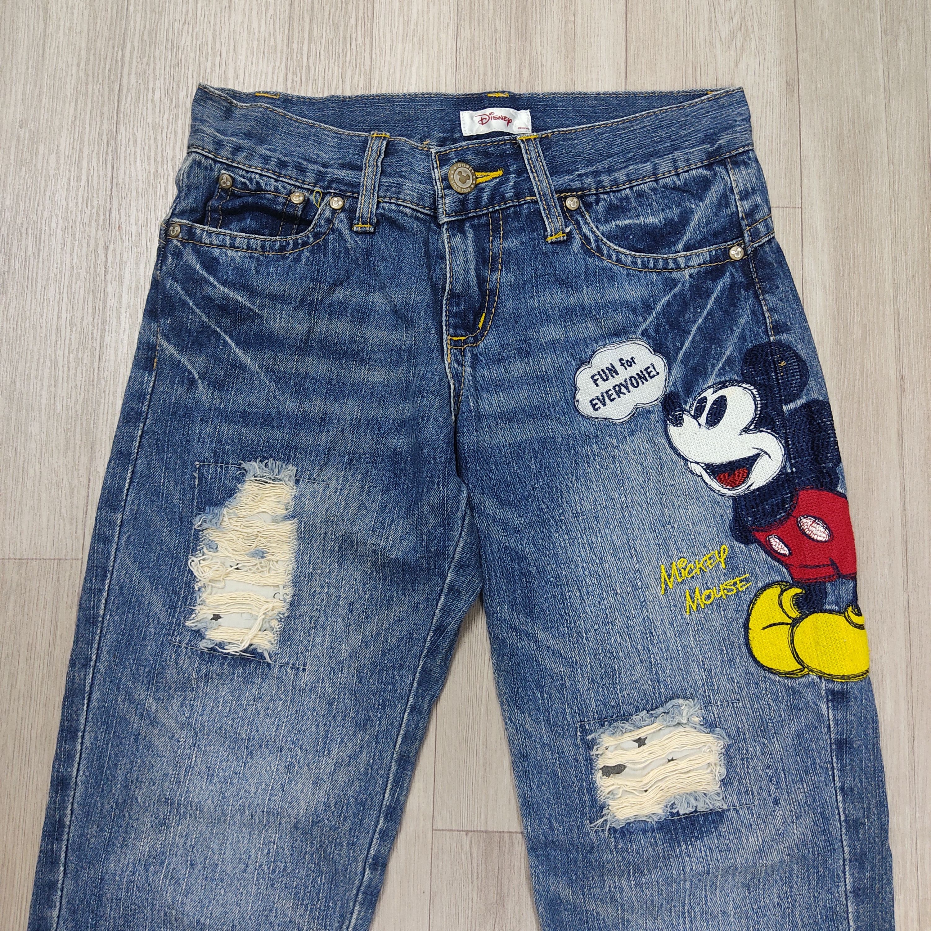 Disney MICKEY MOUSE Embroidered Distressed Denim Pants - 3