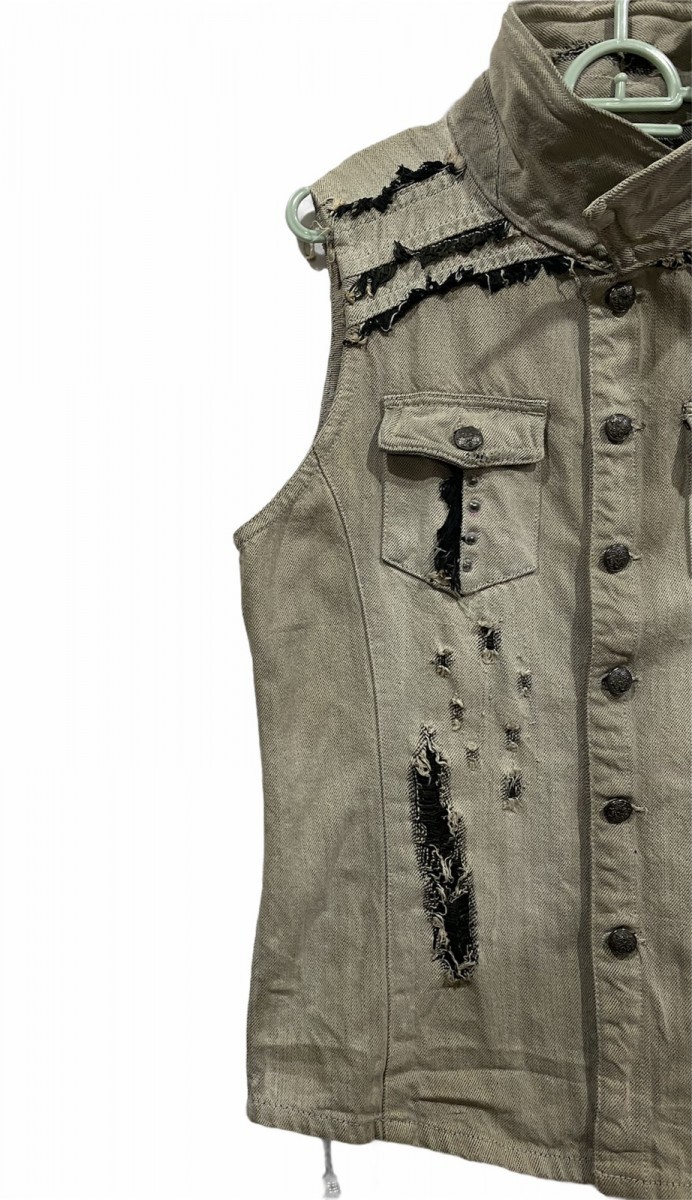 Distressed Denim - Mades Signature Style Sleeveless Distressed Denim Jacket - 3