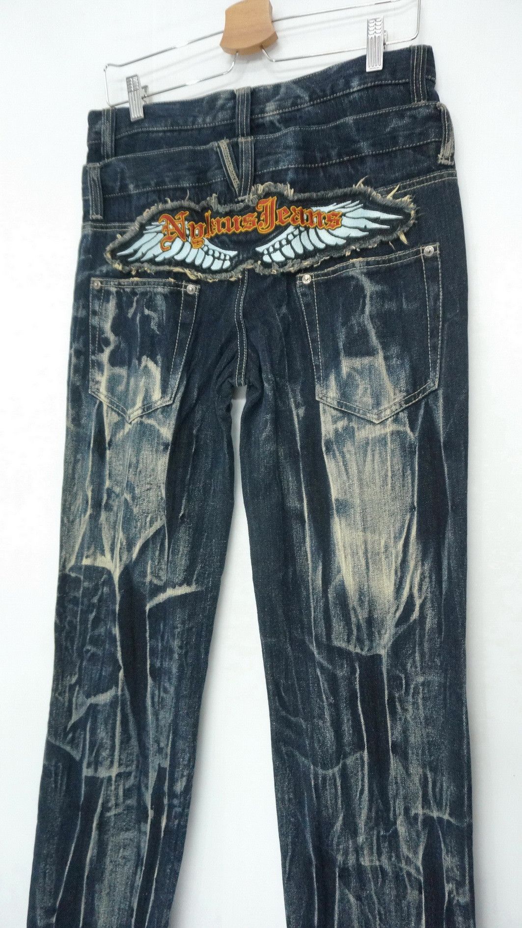 Vintage - Rare Vtg NYLAUS Double waist Acid Wash Spellout Emb Jeans - 20