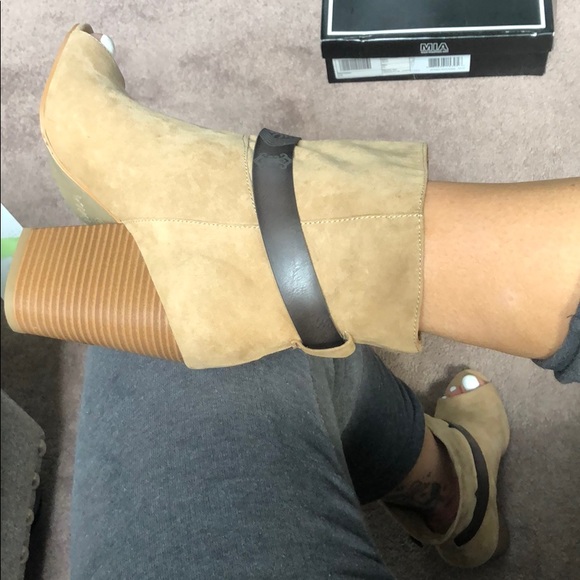 Mia Lysa Peeptoe Suede Ankle Booties - 10