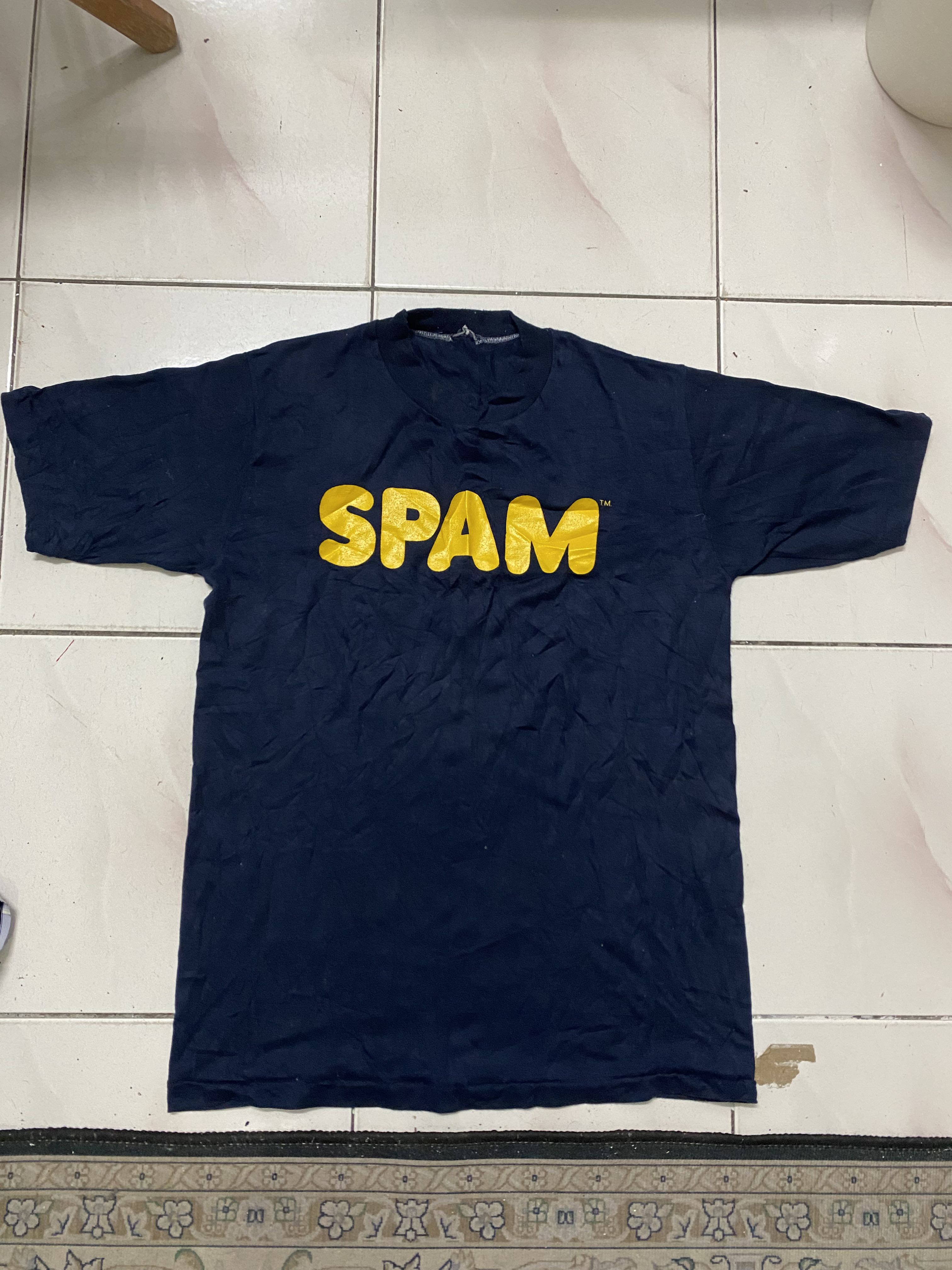 Vintage SPAM™ T-Shirt Navy Blue Gold Logo Print Short Sleeve Tee - 5