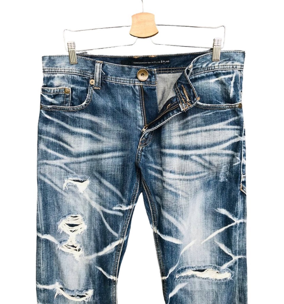 PLAG PLAG by Tete Homme Issey Miyake distressed jean Herringbone Thunderstorm faded wash Low-Rise St - 3