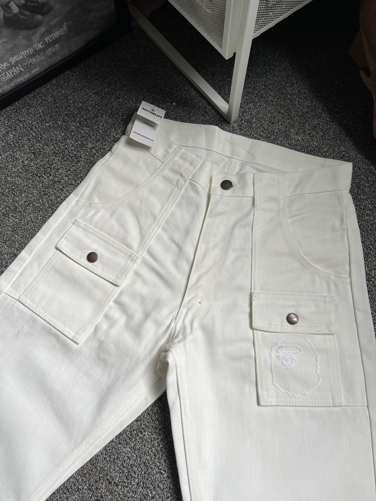 Vintage Bape Busy Works White Deadstock Denim Jeans - 4