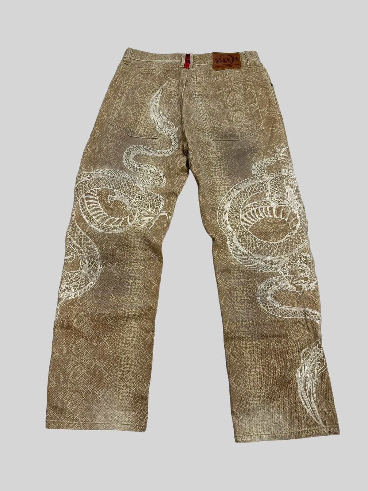 Vintage KARAKURI TAMASHII Fullprint Embroidered Dragon Denim - 2